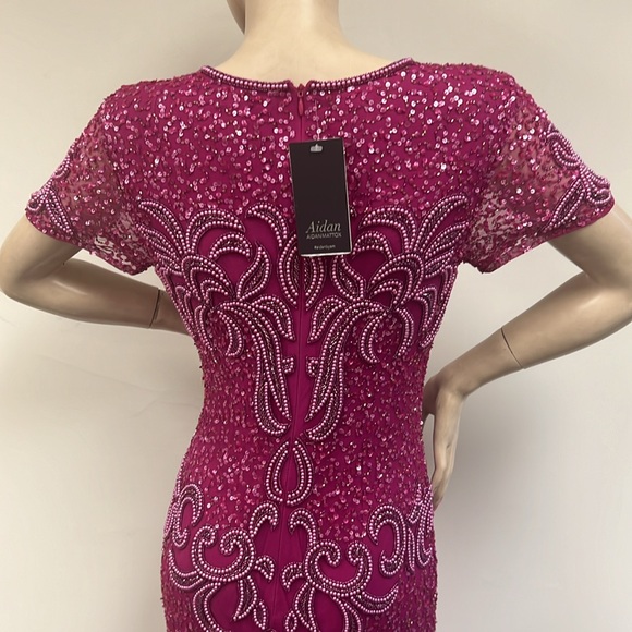 Aidan Mattox fully beaded fringes short sleeves midi dress - Picture 9 of 12